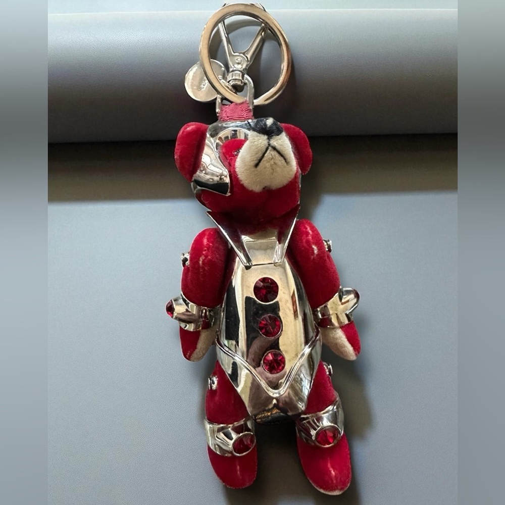 Prada Bear Robot Metallic Charm Keychain Red and Silver Teddy w/Box Red Crystals - Picture 4 of 13